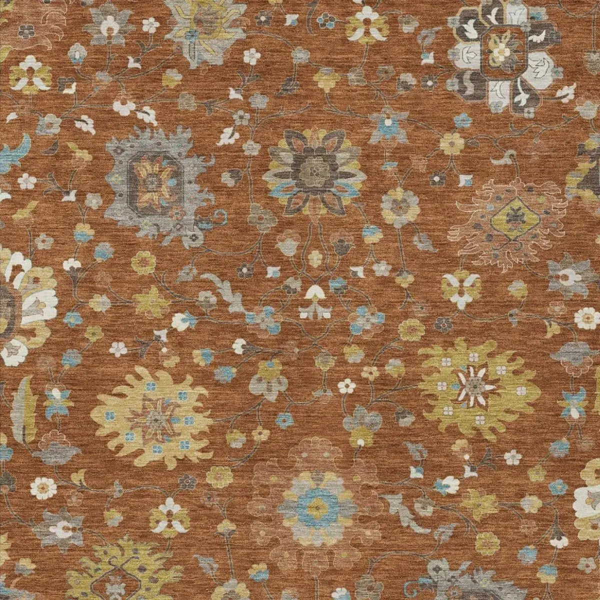 10' X 14' Orange And Brown Floral Washable Indoor Outdoor Area Rug Homeroots Outdoor