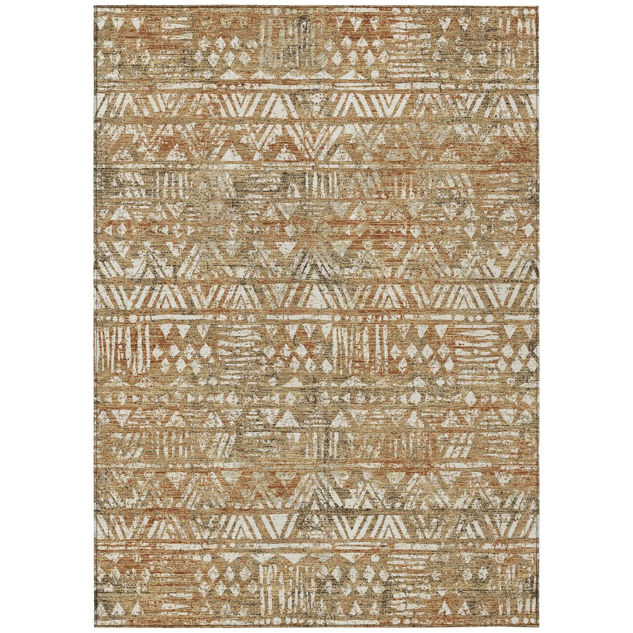 10' X 14' Orange And Brown Geometric Washable Indoor Outdoor Area Rug Homeroots Outdoor