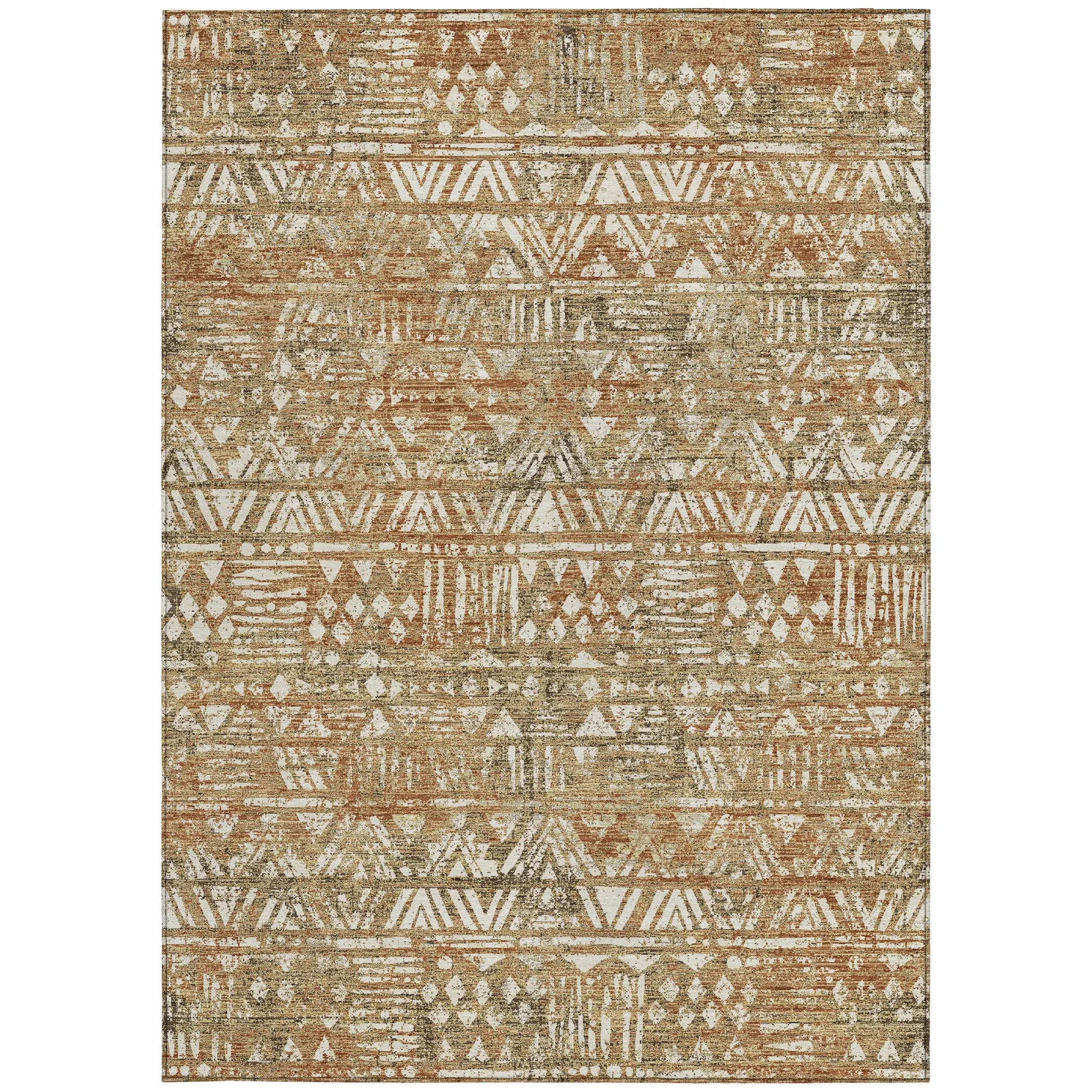 10' X 14' Orange And Brown Geometric Washable Indoor Outdoor Area Rug Homeroots Outdoor