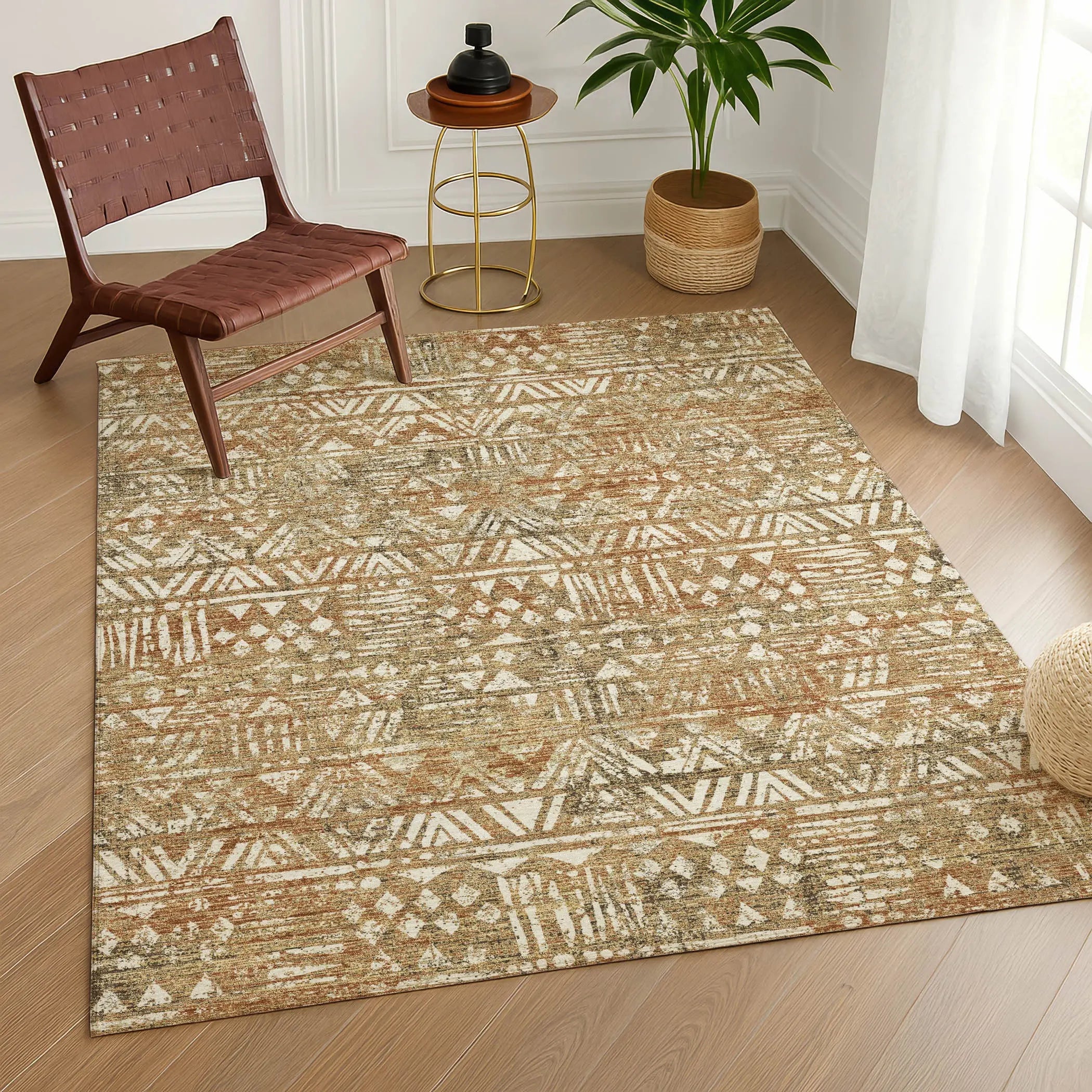 10' X 14' Orange And Brown Geometric Washable Indoor Outdoor Area Rug Homeroots Outdoor