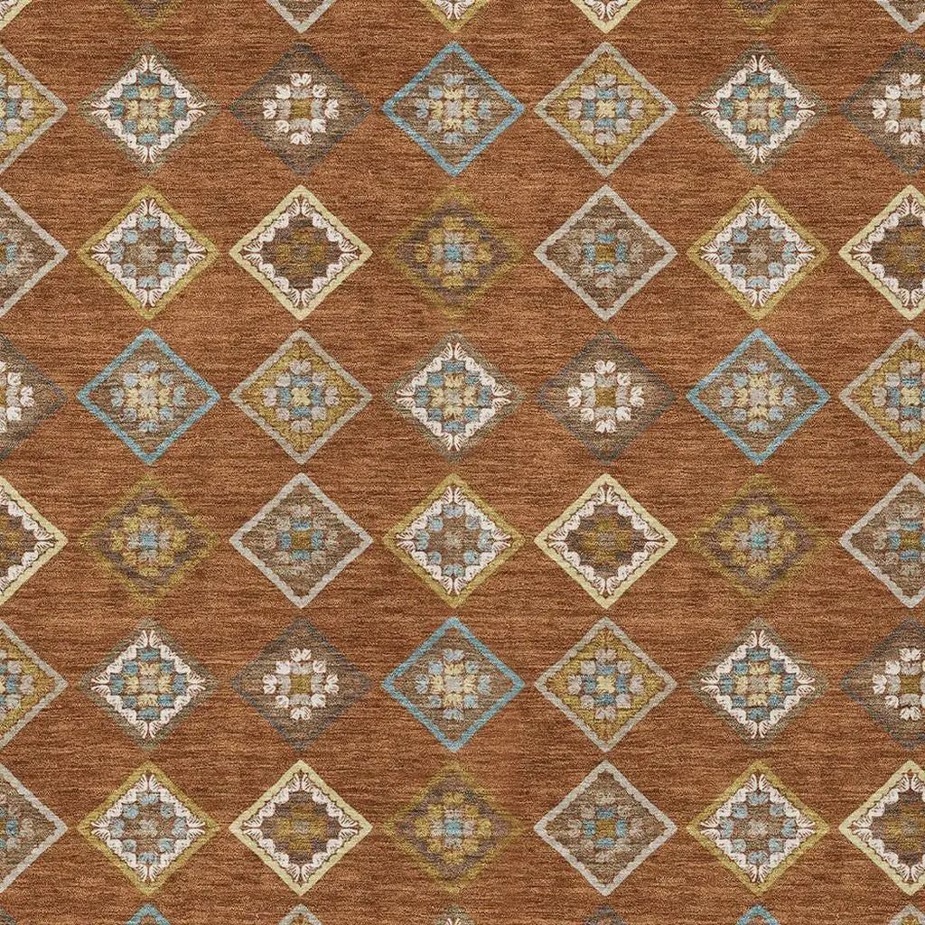 10' X 14' Orange And Brown Geometric Washable Indoor Outdoor Area Rug Homeroots Outdoor