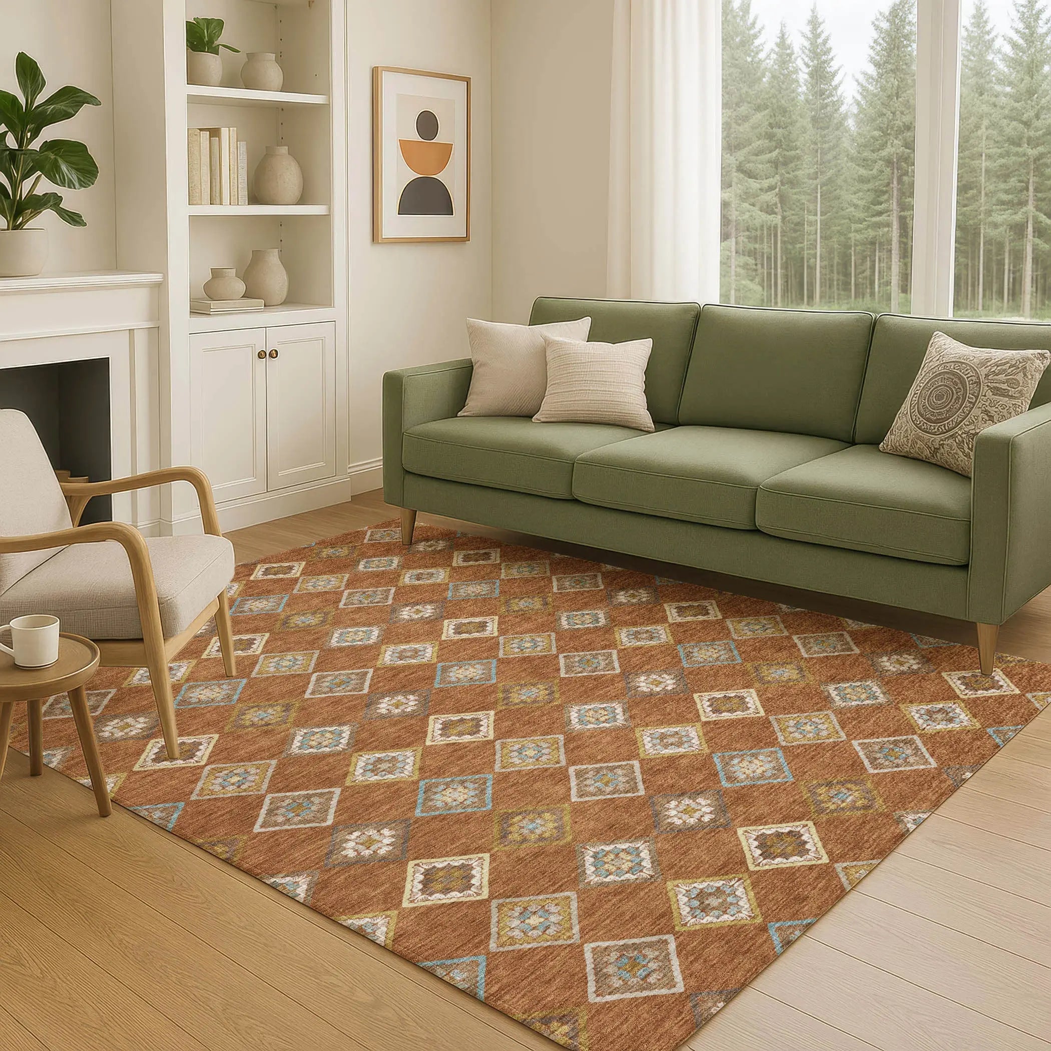 10' X 14' Orange And Brown Geometric Washable Indoor Outdoor Area Rug Homeroots Outdoor