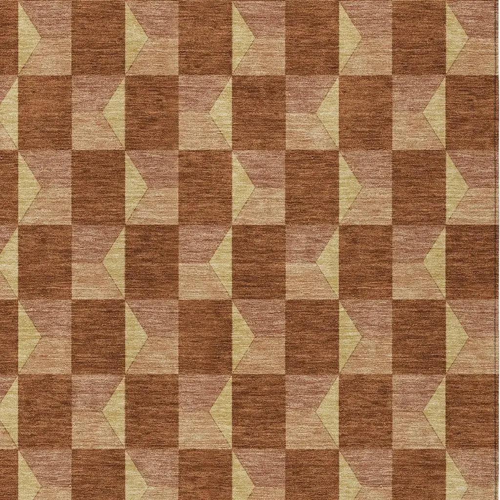 10' X 14' Orange And Brown Geometric Washable Indoor Outdoor Area Rug Homeroots Outdoor