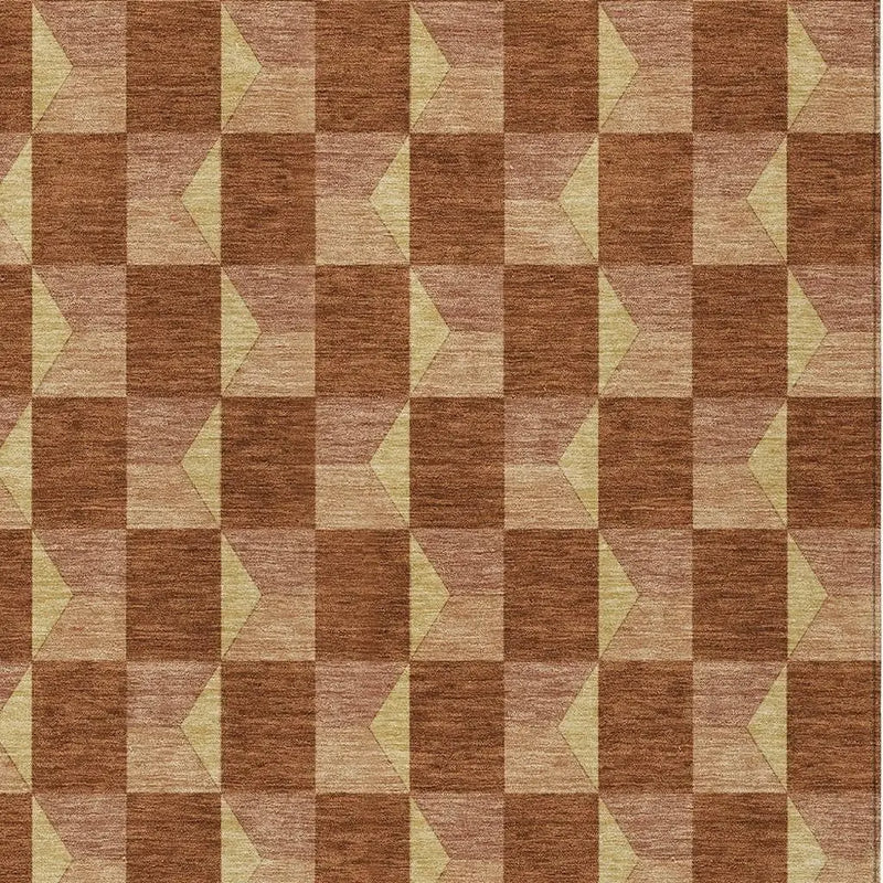 10' X 14' Orange And Brown Geometric Washable Indoor Outdoor Area Rug Homeroots Outdoor