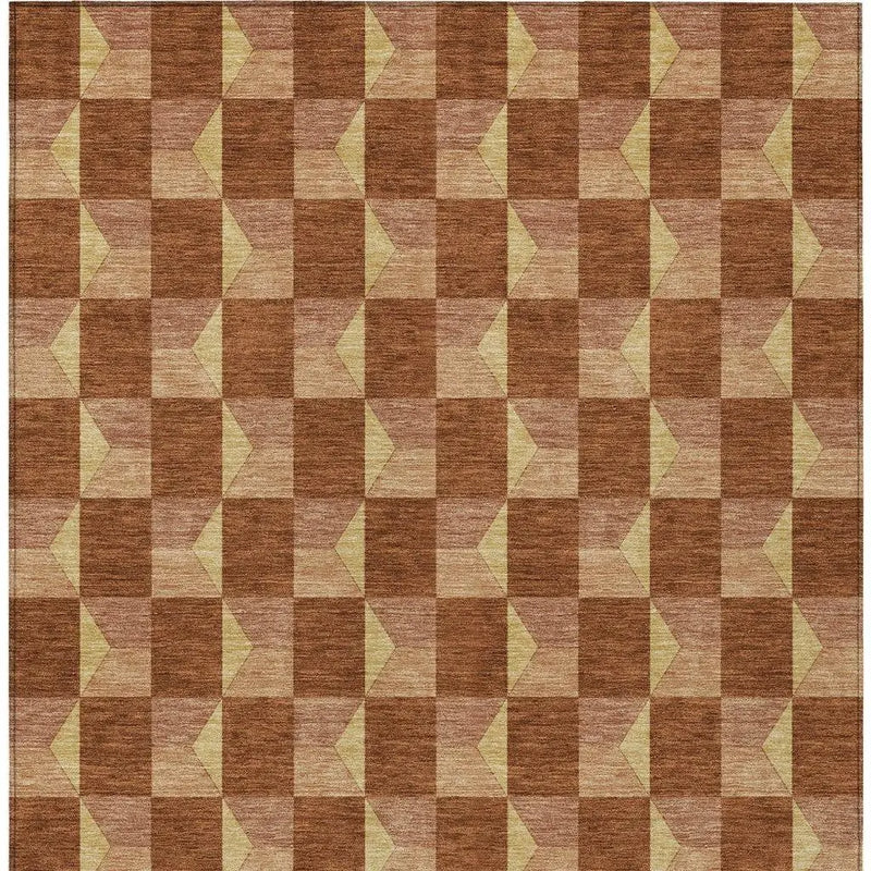 10' X 14' Orange And Brown Geometric Washable Indoor Outdoor Area Rug Homeroots Outdoor