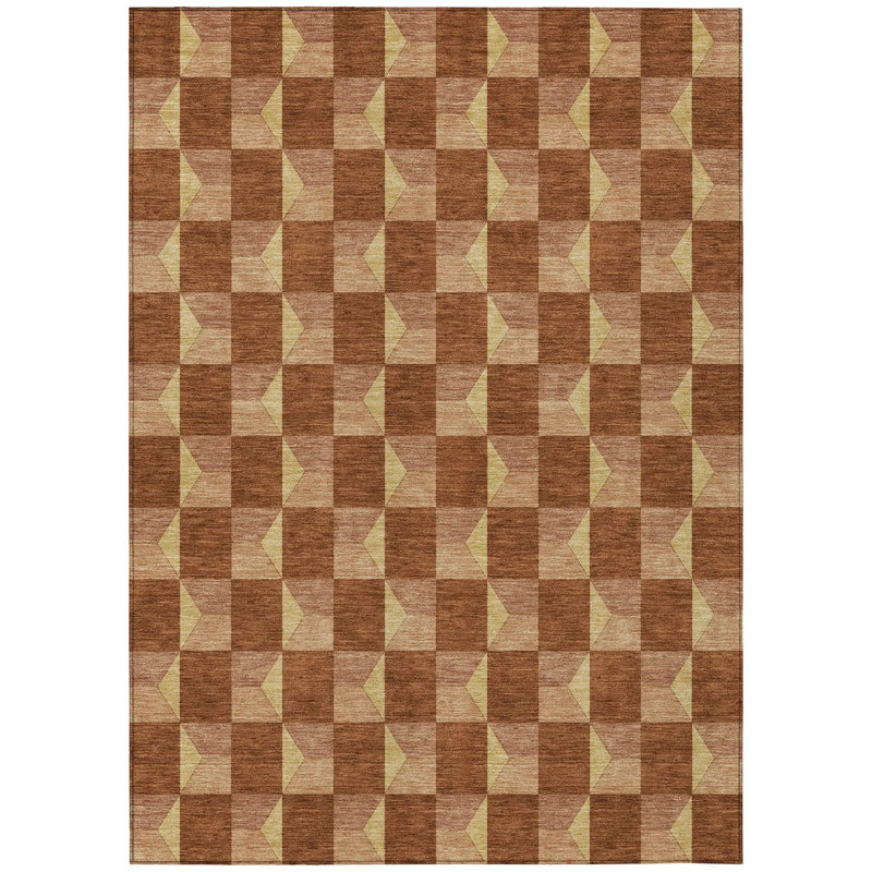10' X 14' Orange And Brown Geometric Washable Indoor Outdoor Area Rug Homeroots Outdoor