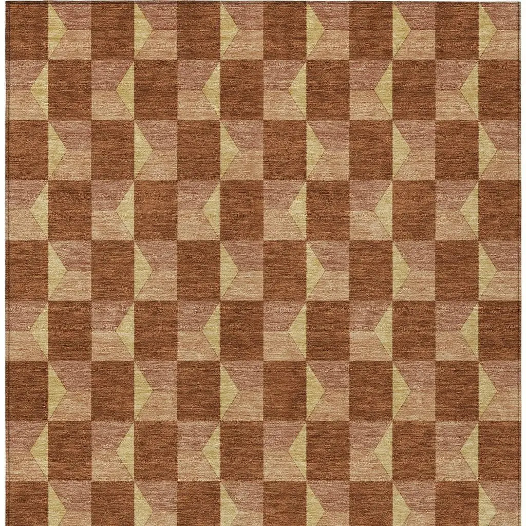10' X 14' Orange And Brown Geometric Washable Indoor Outdoor Area Rug Homeroots Outdoor
