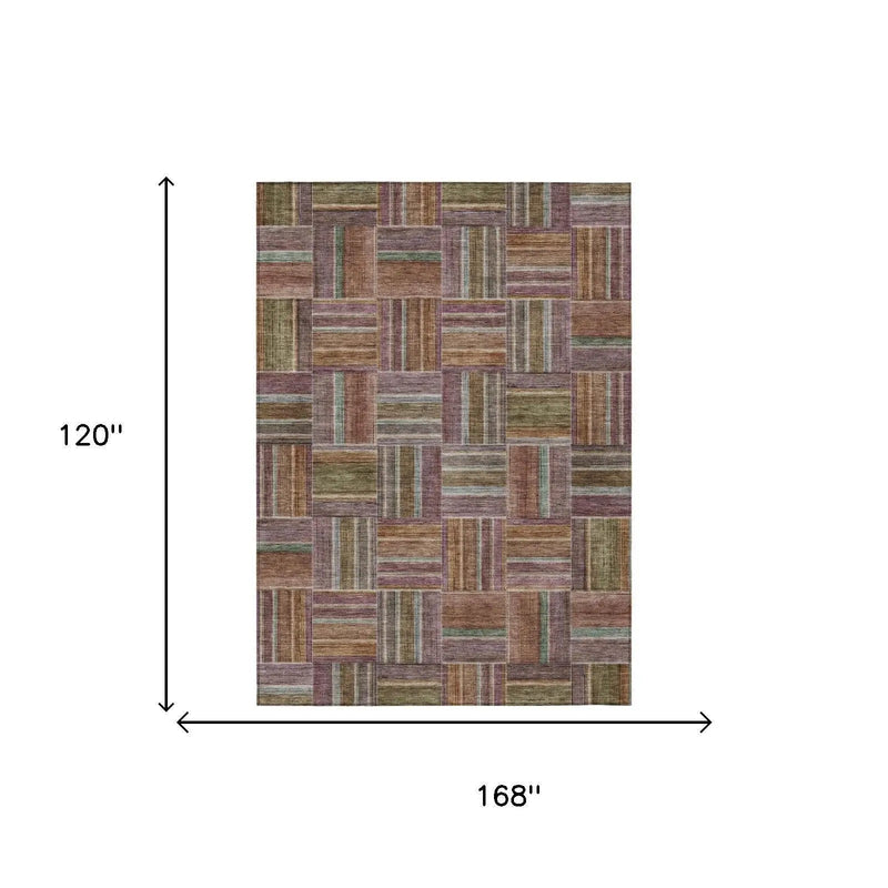 10' X 14' Orange And Brown Geometric Washable Indoor Outdoor Area Rug Homeroots Outdoor