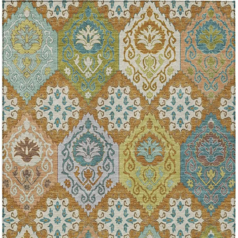 10' X 14' Orange And Brown Geometric Washable Indoor Outdoor Area Rug Homeroots Outdoor