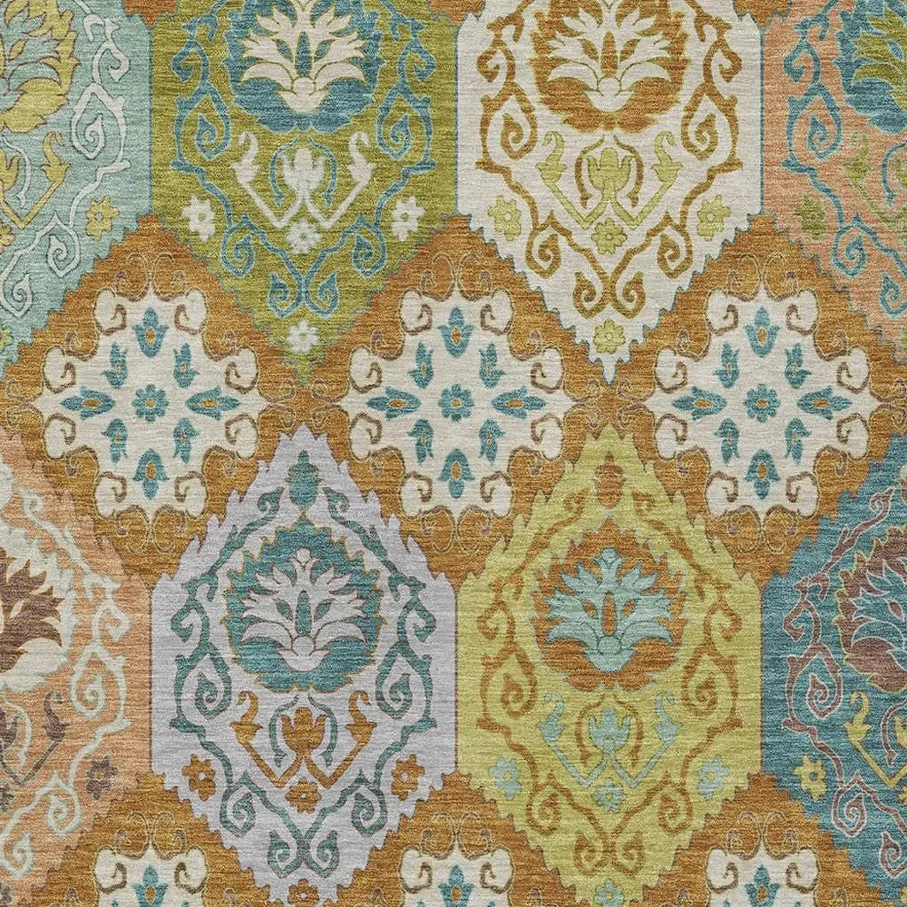 10' X 14' Orange And Brown Geometric Washable Indoor Outdoor Area Rug Homeroots Outdoor