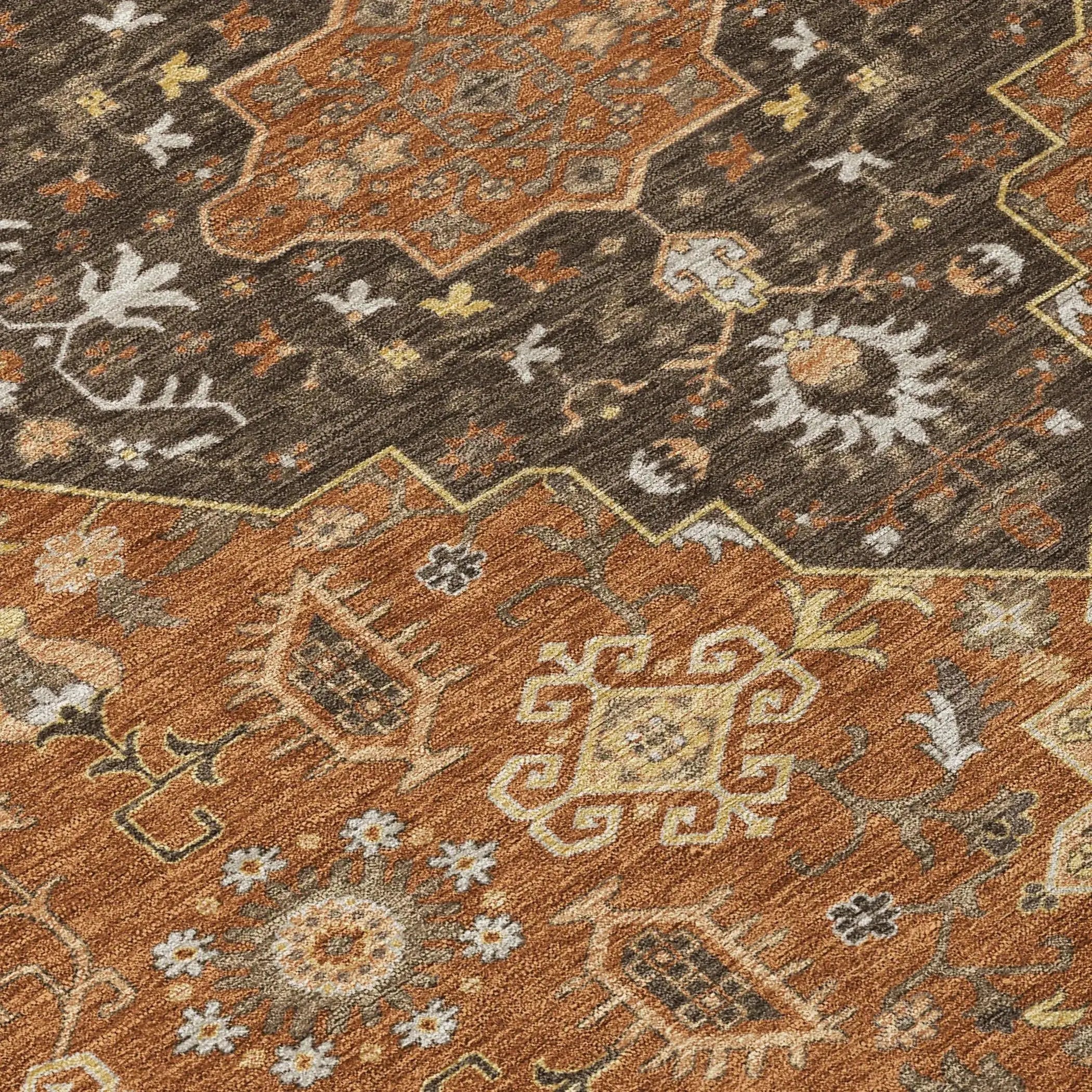 10' X 14' Orange And Brown Medallion Washable Indoor Outdoor Area Rug Homeroots Outdoor