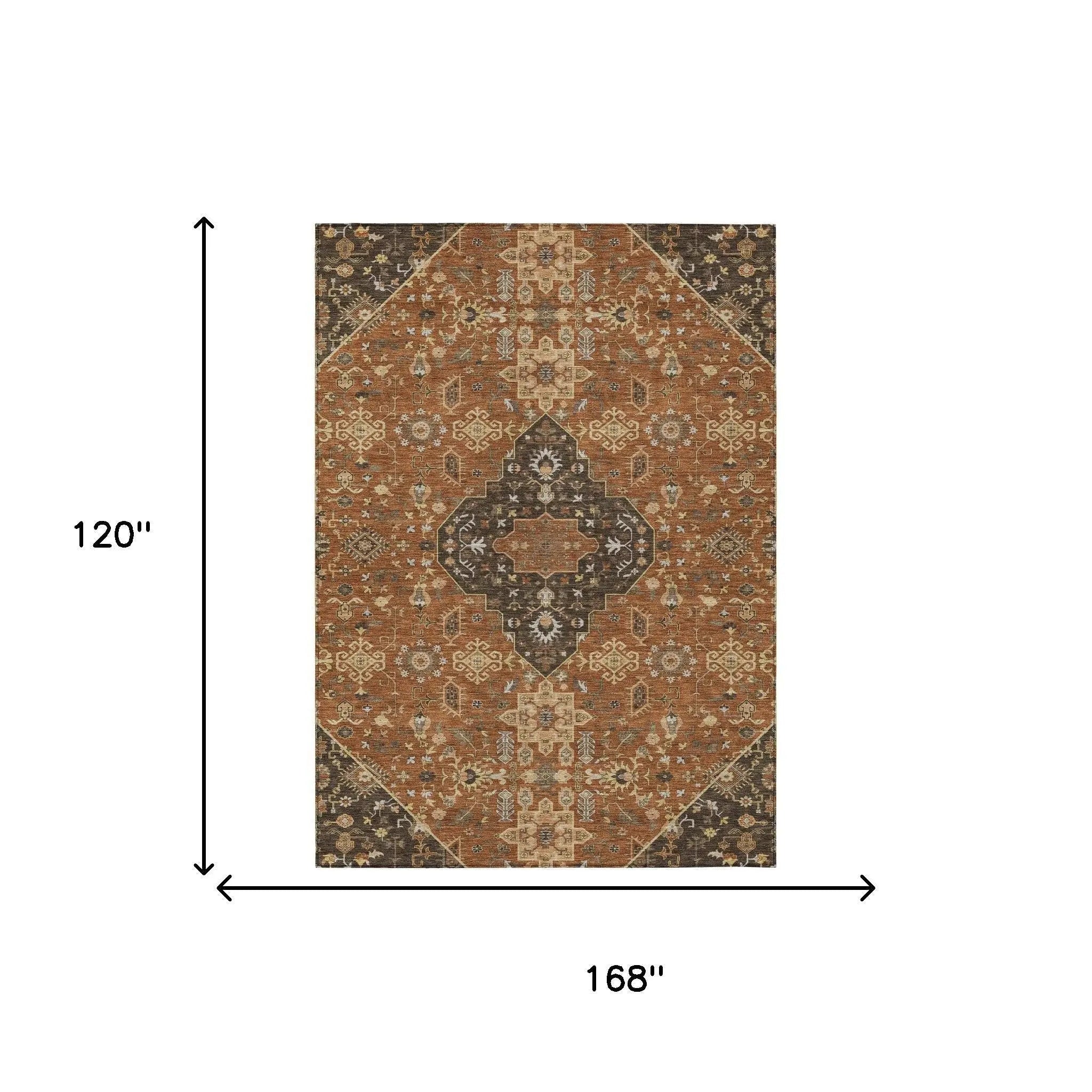 10' X 14' Orange And Brown Medallion Washable Indoor Outdoor Area Rug Homeroots Outdoor