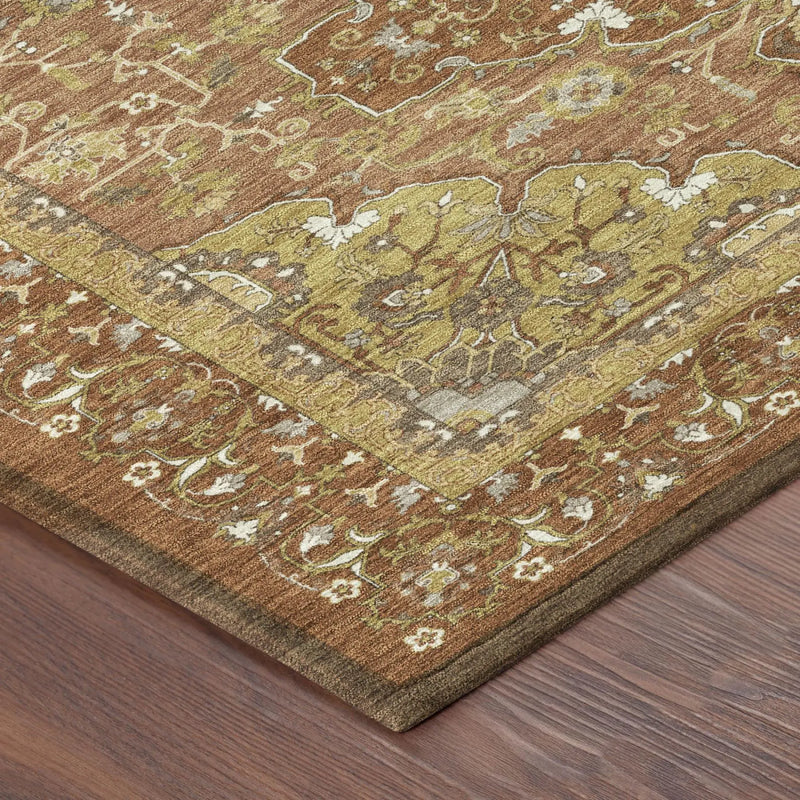 10' X 14' Orange And Brown Oriental Washable Indoor Outdoor Area Rug Homeroots Outdoor