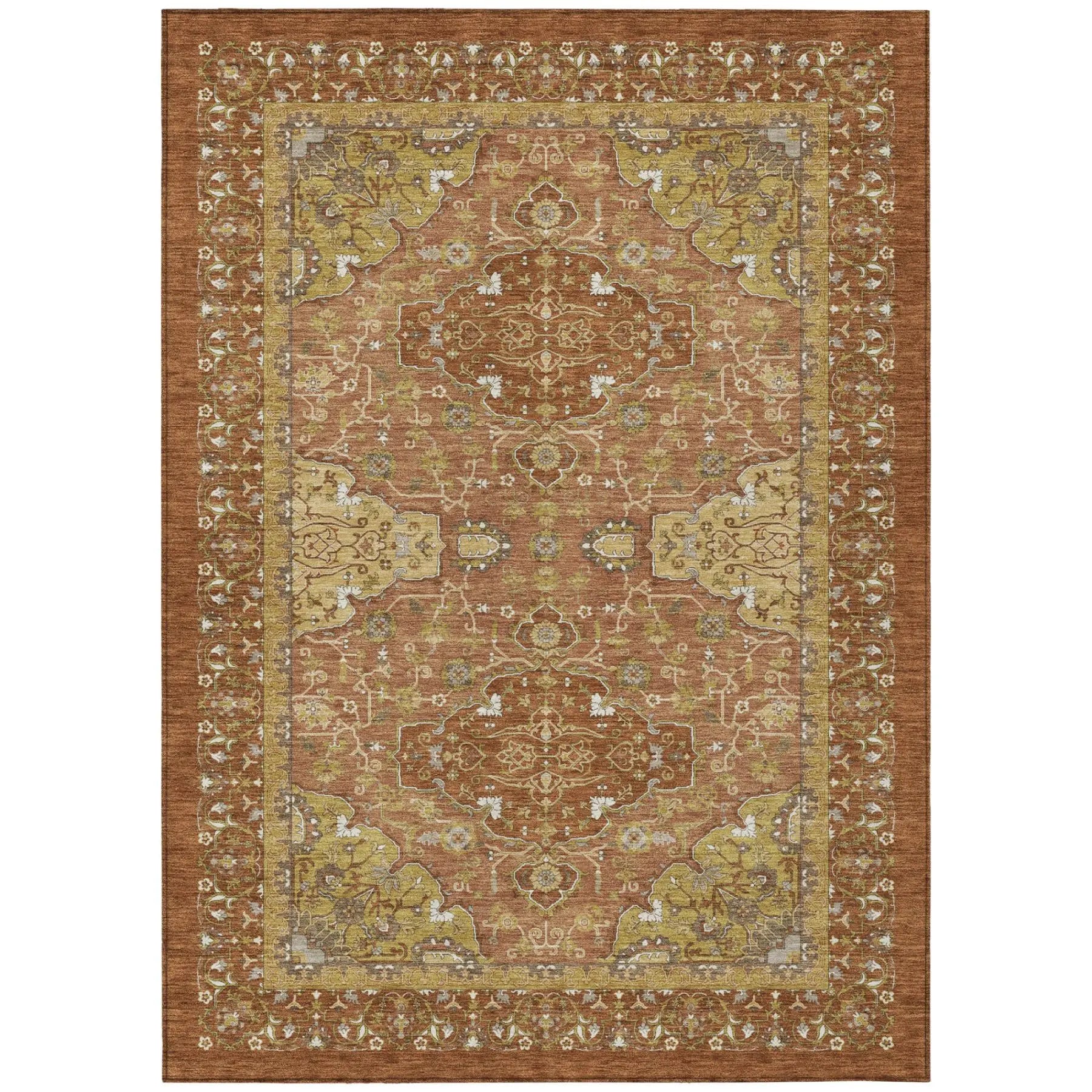 10' X 14' Orange And Brown Oriental Washable Indoor Outdoor Area Rug Homeroots Outdoor