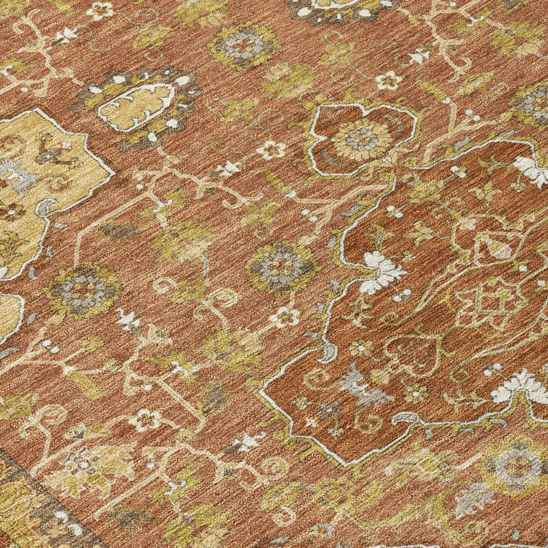 10' X 14' Orange And Brown Oriental Washable Indoor Outdoor Area Rug Homeroots Outdoor