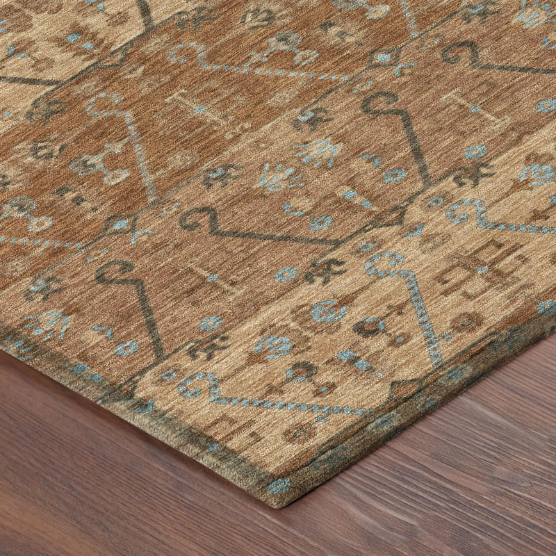 10' X 14' Orange And Brown Oriental Washable Indoor Outdoor Area Rug Homeroots Outdoor