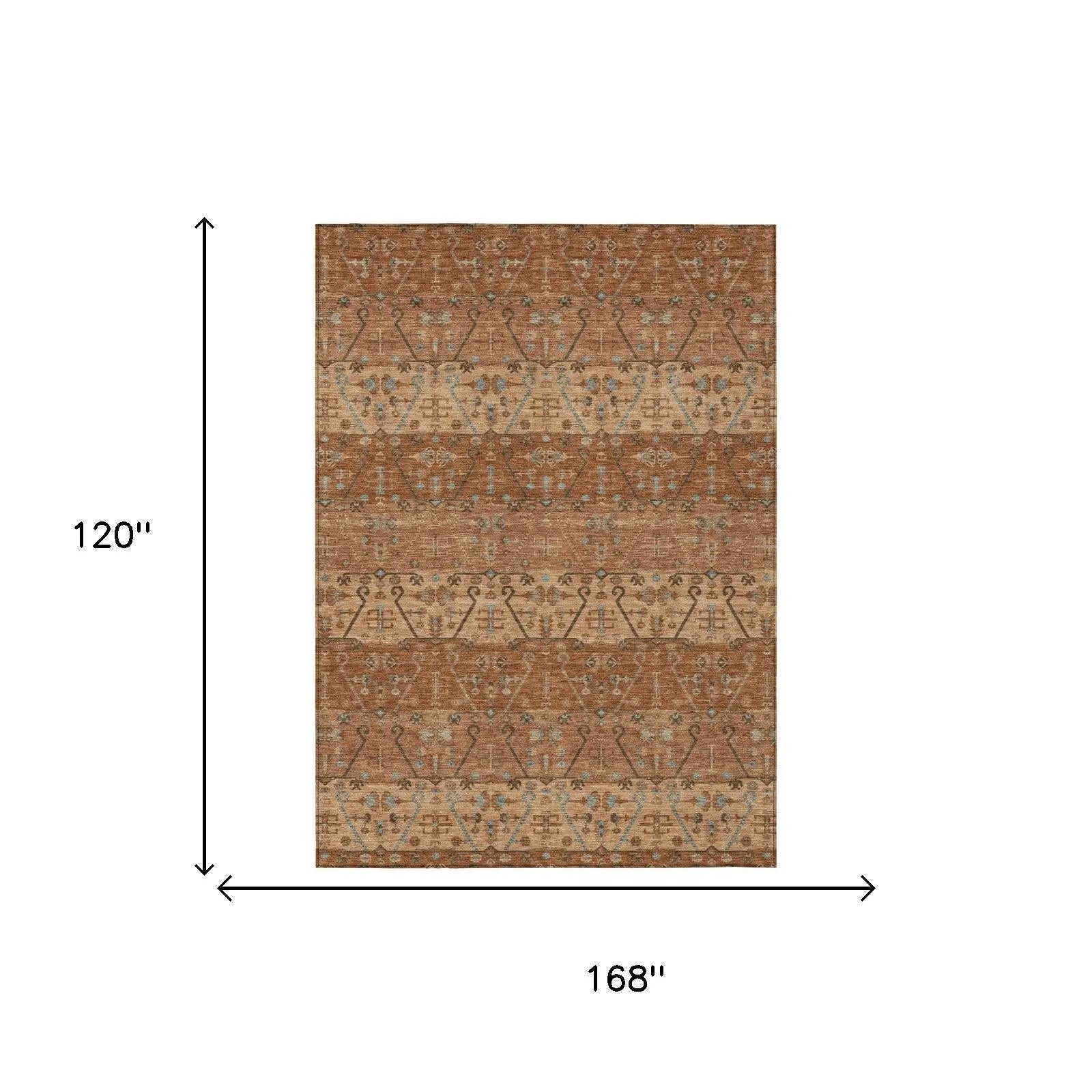 10' X 14' Orange And Brown Oriental Washable Indoor Outdoor Area Rug Homeroots Outdoor