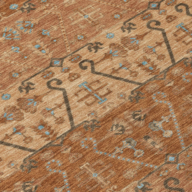 10' X 14' Orange And Brown Oriental Washable Indoor Outdoor Area Rug Homeroots Outdoor