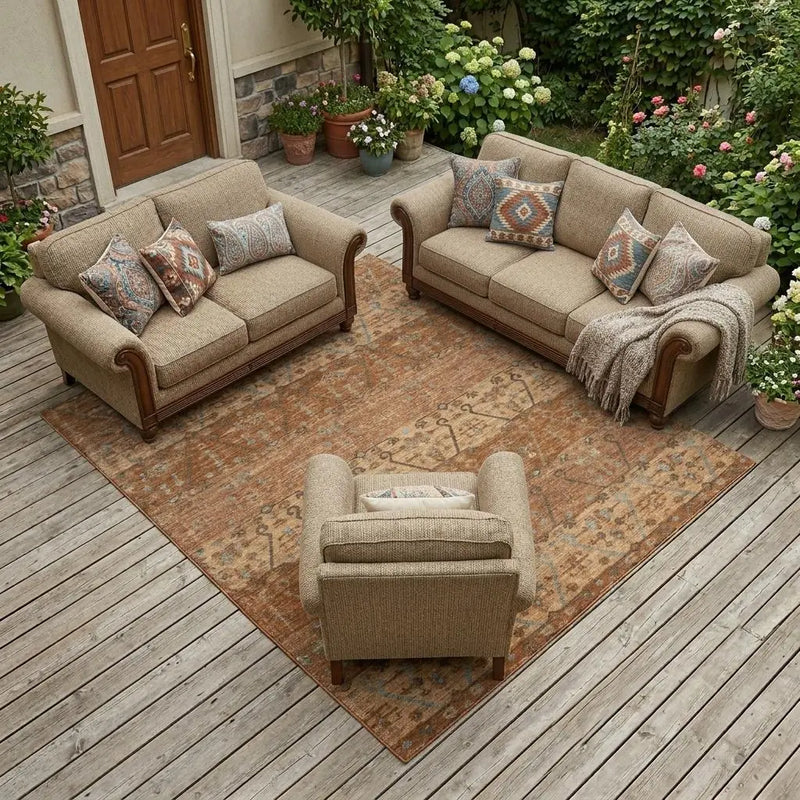 10' X 14' Orange And Brown Oriental Washable Indoor Outdoor Area Rug Homeroots Outdoor