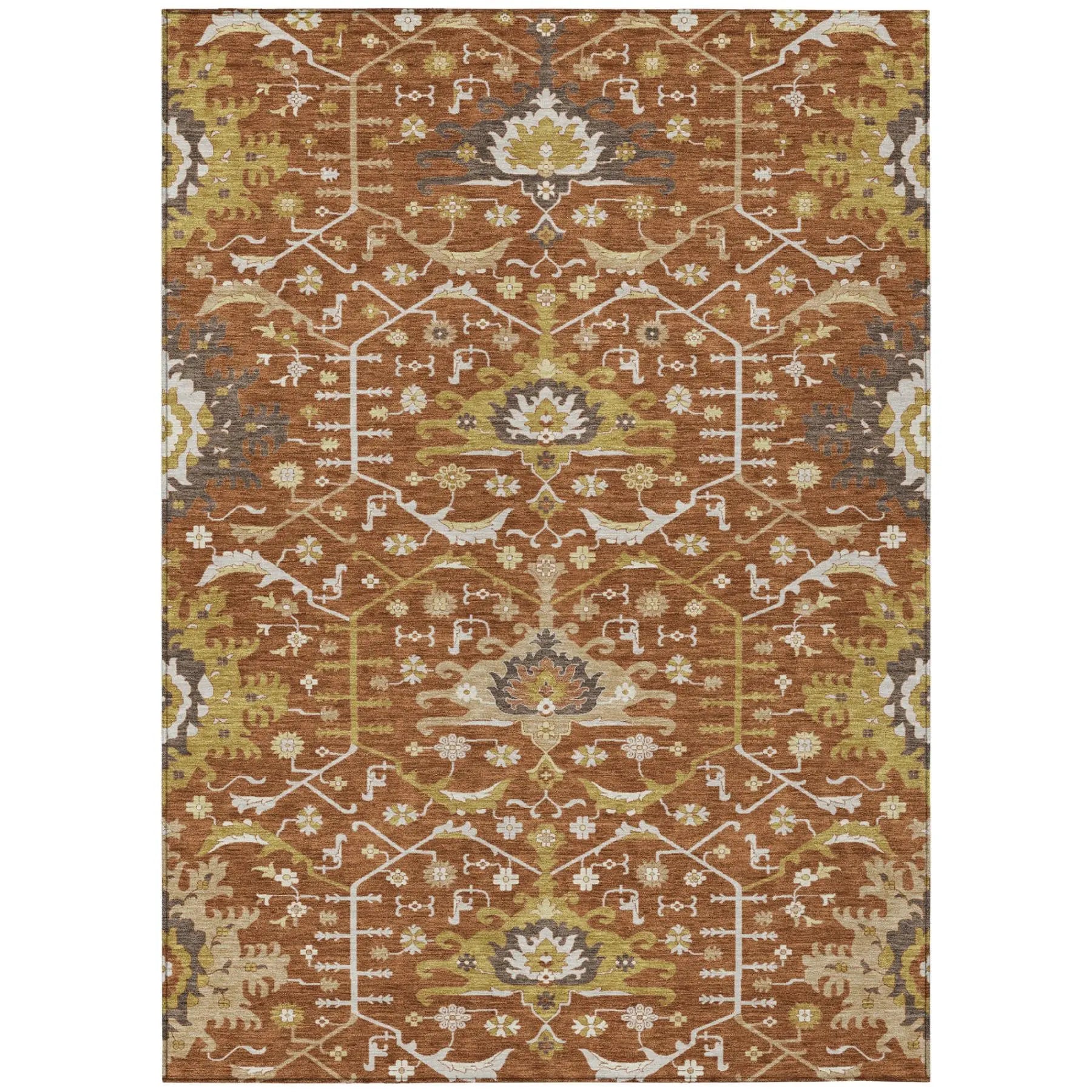 10' X 14' Orange And Brown Oriental Washable Indoor Outdoor Area Rug Homeroots Outdoor
