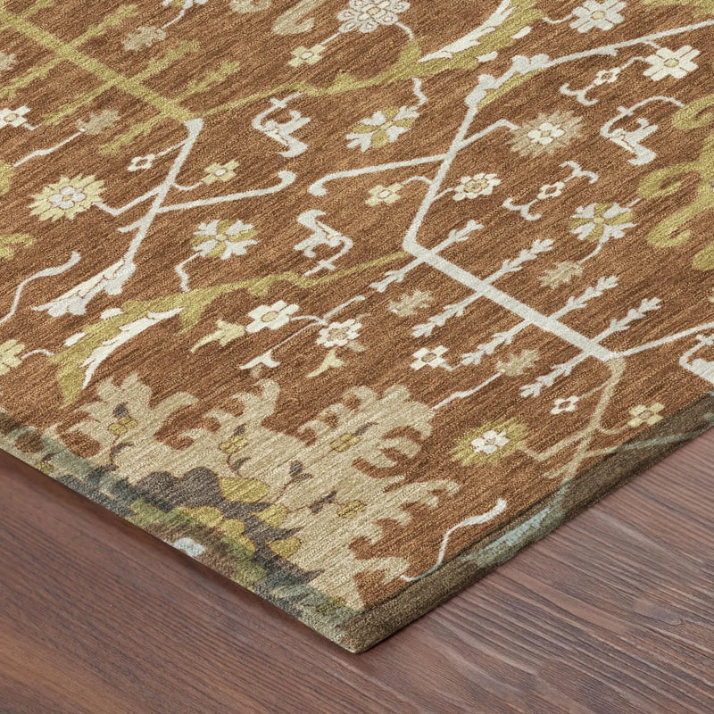 10' X 14' Orange And Brown Oriental Washable Indoor Outdoor Area Rug Homeroots Outdoor