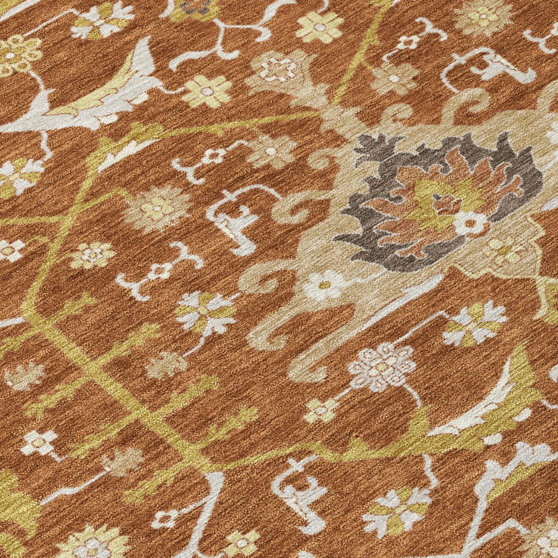10' X 14' Orange And Brown Oriental Washable Indoor Outdoor Area Rug Homeroots Outdoor