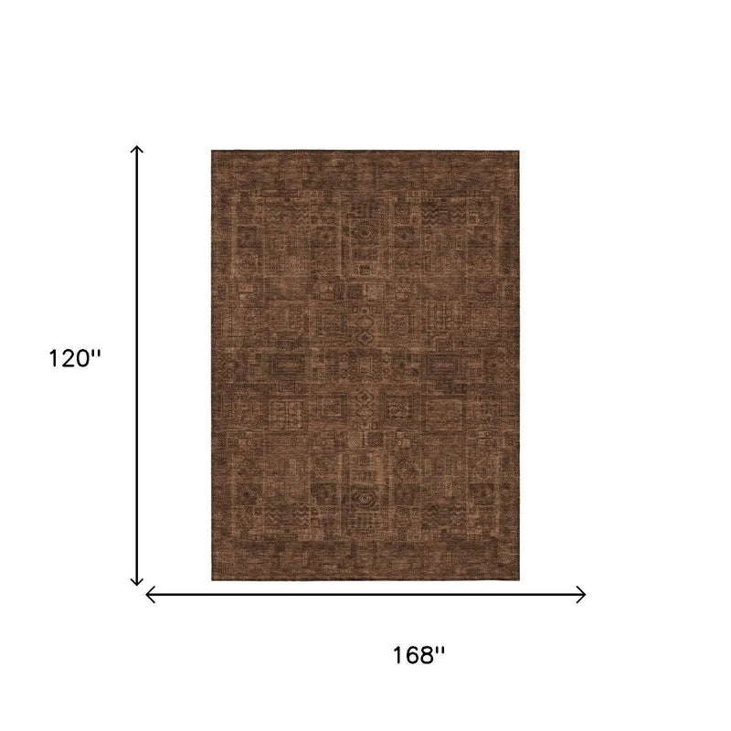 10' X 14' Orange And Brown Oriental Washable Indoor Outdoor Area Rug Homeroots Outdoor