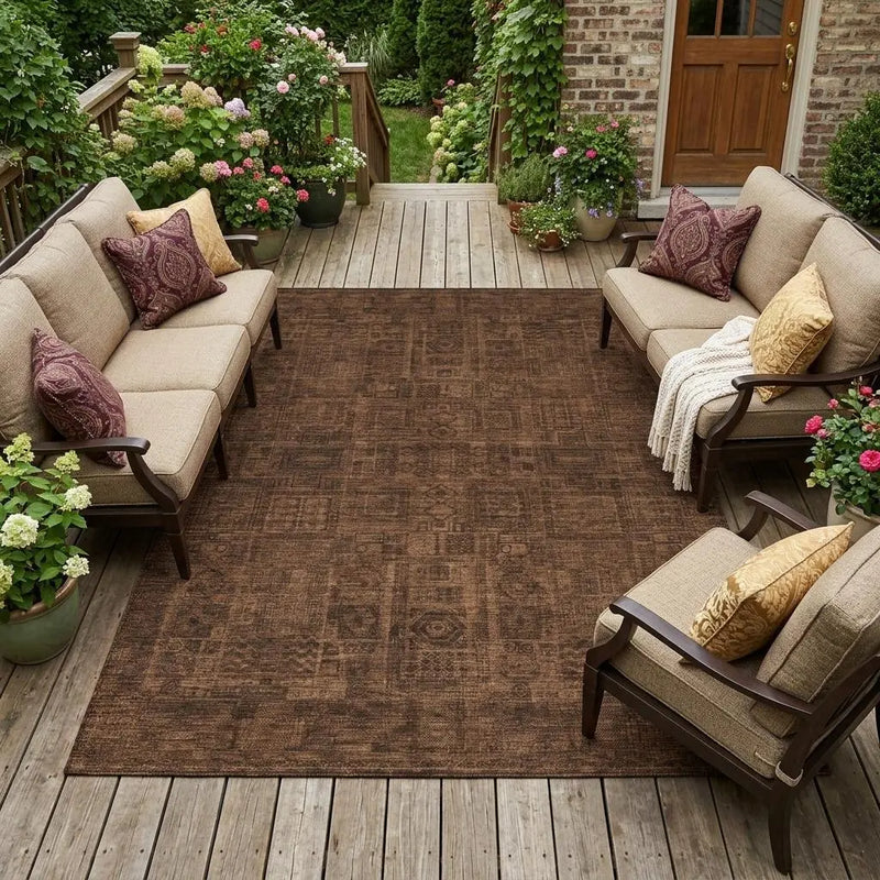 10' X 14' Orange And Brown Oriental Washable Indoor Outdoor Area Rug Homeroots Outdoor