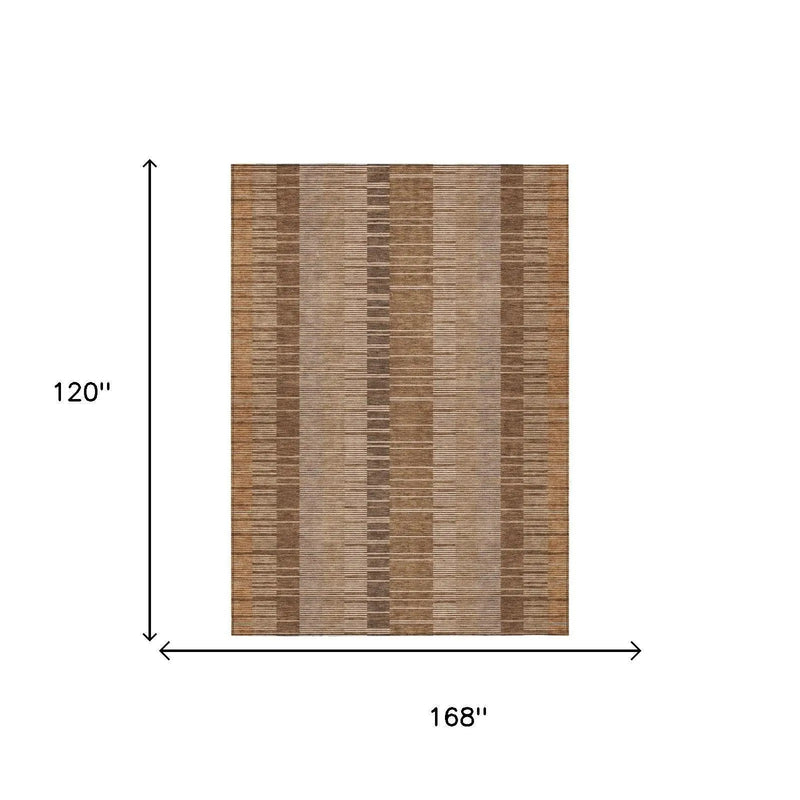10' X 14' Orange And Brown Striped Washable Indoor Outdoor Area Rug Homeroots Outdoor