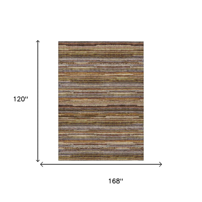 10' X 14' Orange And Brown Striped Washable Indoor Outdoor Area Rug Homeroots Outdoor