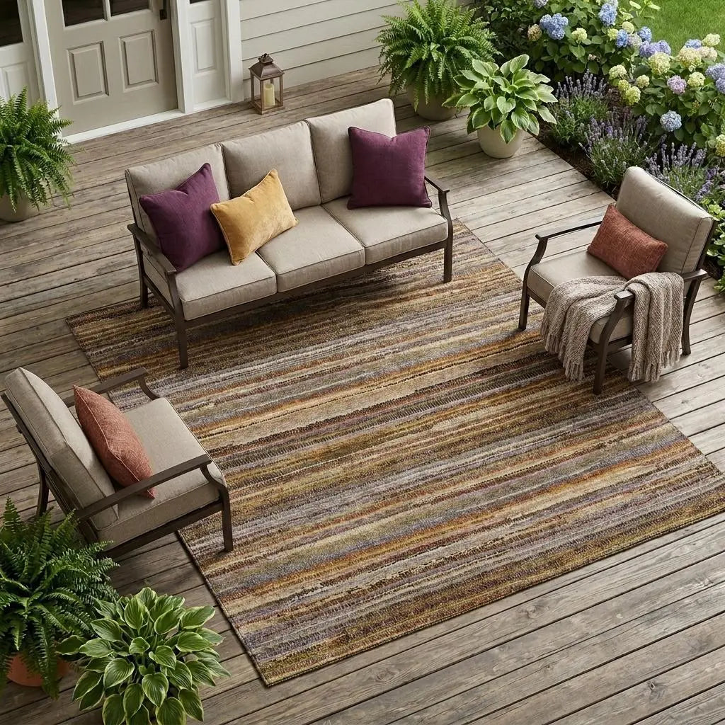 10' X 14' Orange And Brown Striped Washable Indoor Outdoor Area Rug Homeroots Outdoor