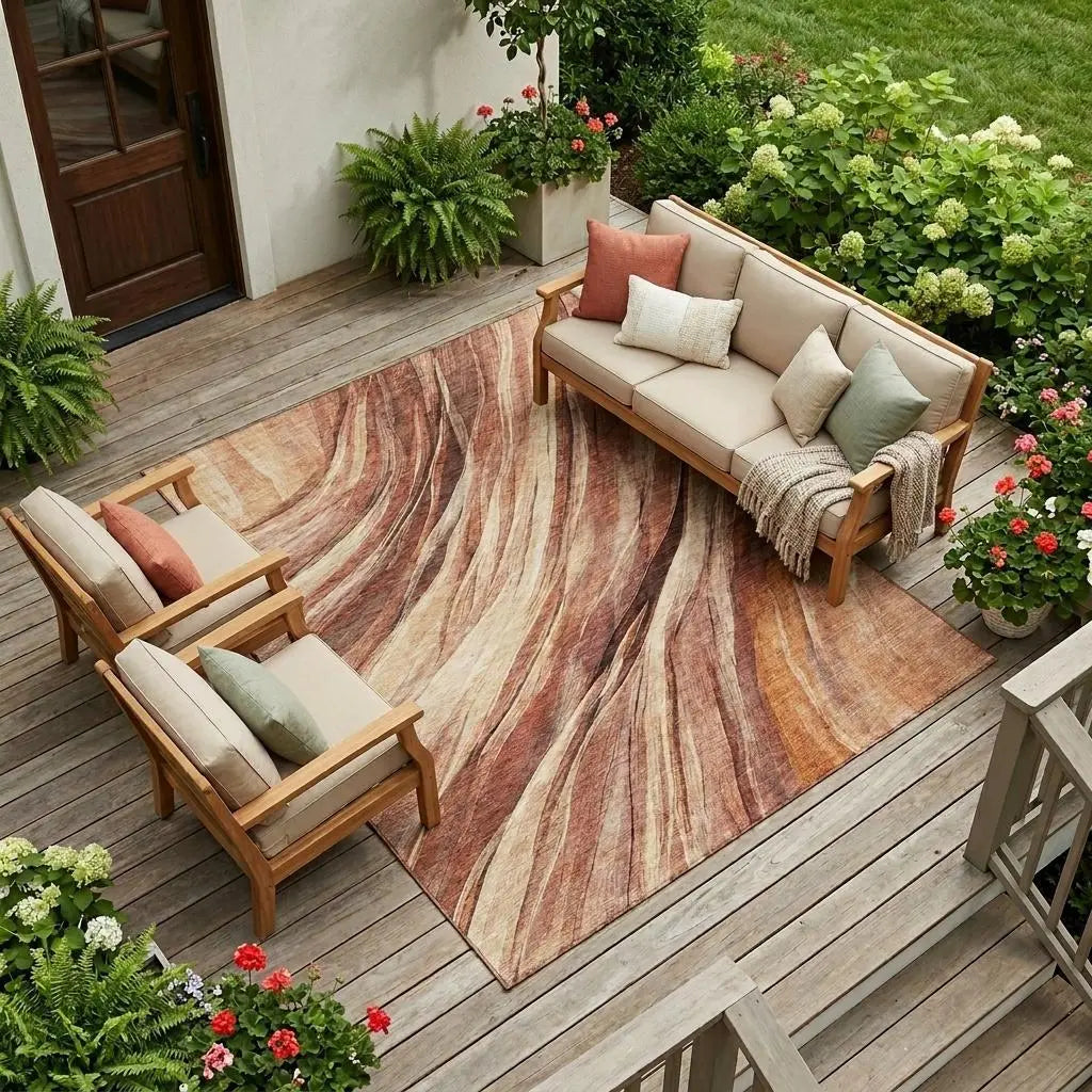 10' X 14' Orange And Burgundy Abstract Washable Indoor Outdoor Area Rug Homeroots Outdoor