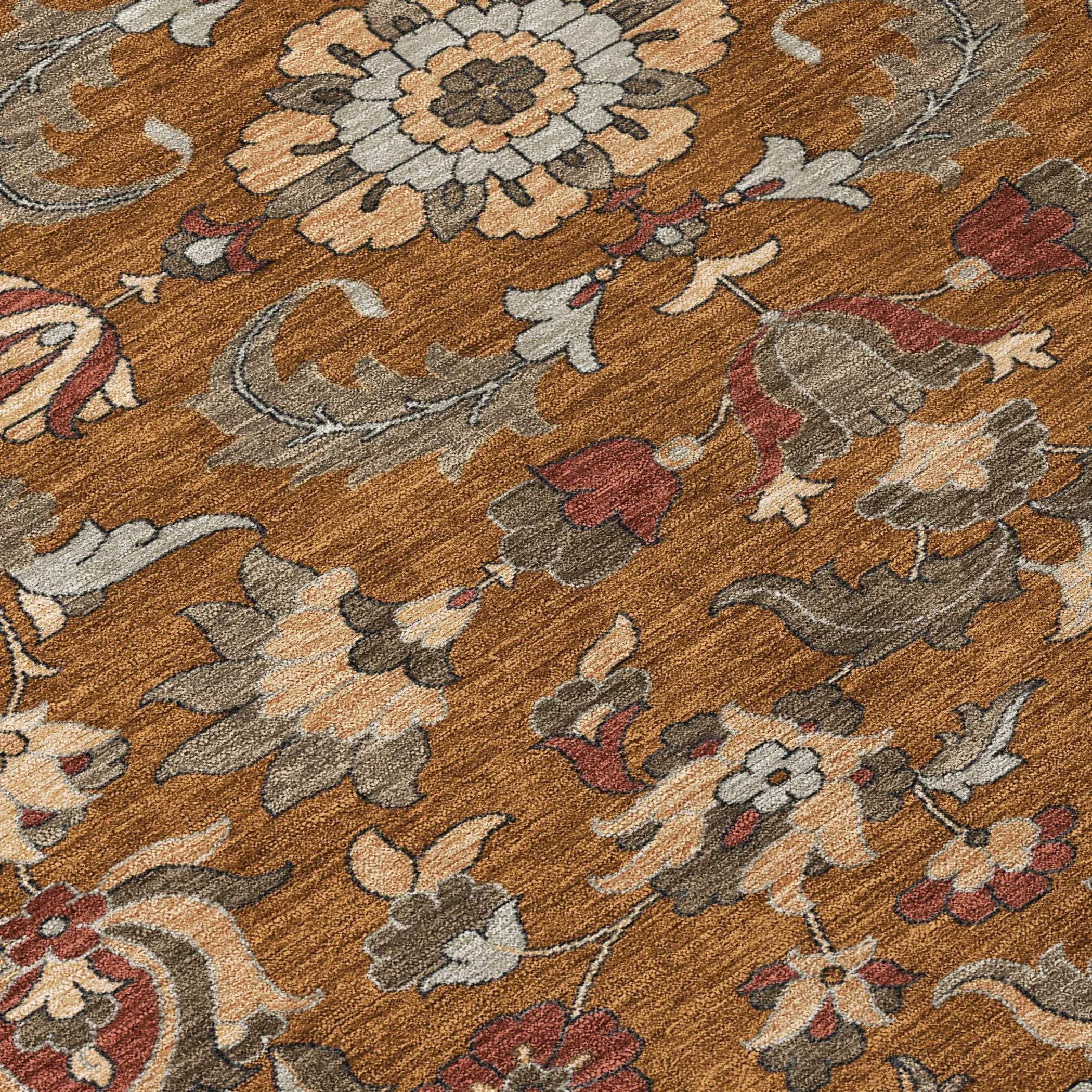 10' X 14' Orange And Burgundy Floral Medallion Washable Indoor Outdoor Area Rug Homeroots Outdoor