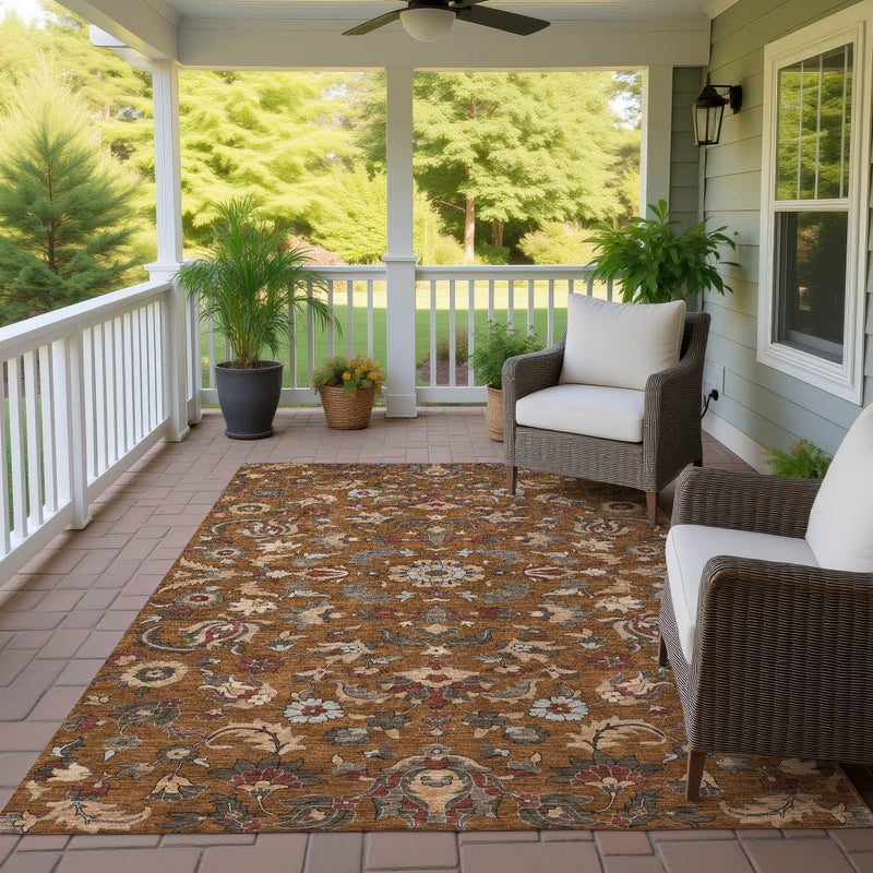 10' X 14' Orange And Burgundy Floral Medallion Washable Indoor Outdoor Area Rug Homeroots Outdoor