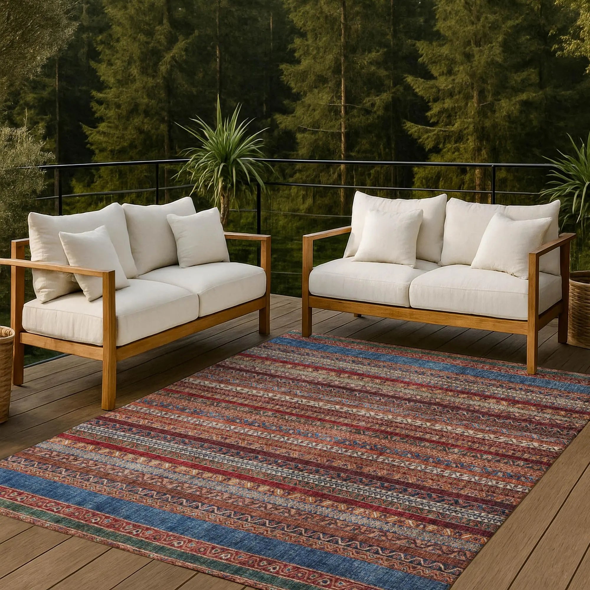 10' X 14' Orange And Burgundy Striped Washable Indoor Outdoor Area Rug Homeroots Outdoor