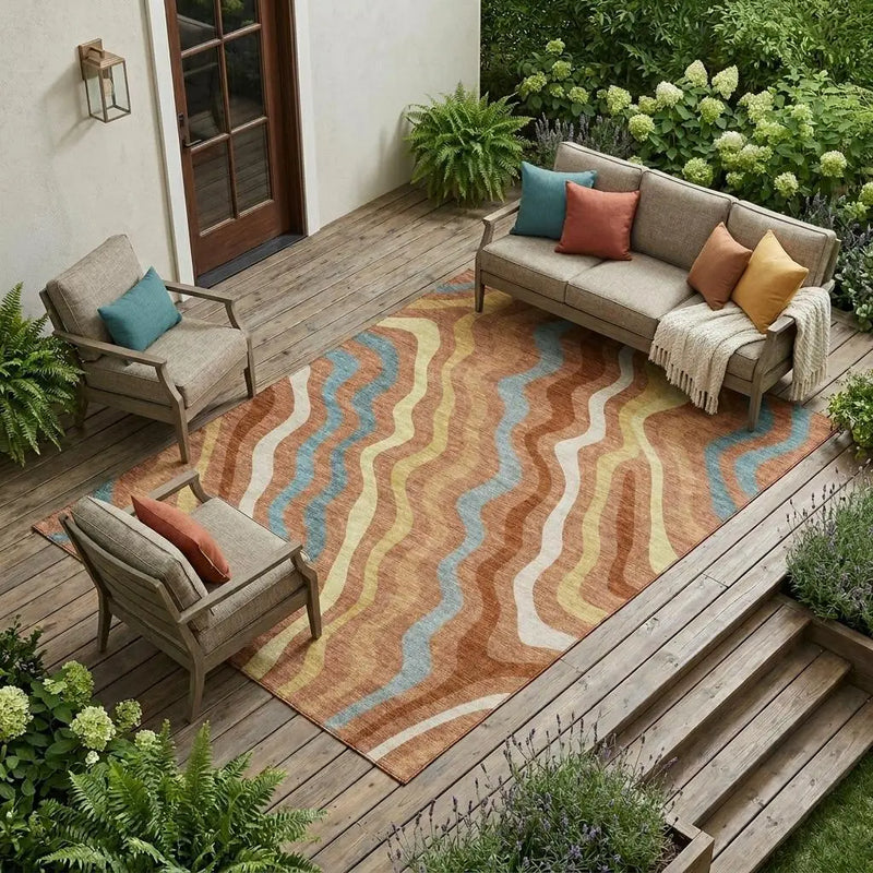 10' X 14' Orange And Copper Abstract Washable Indoor Outdoor Area Rug Homeroots Outdoor