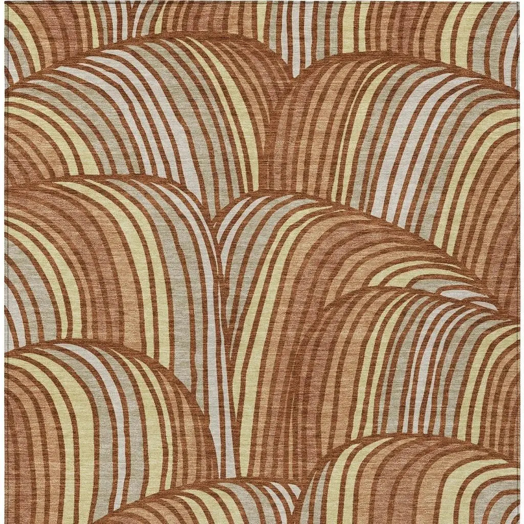 10' X 14' Orange And Copper Abstract Washable Indoor Outdoor Area Rug Homeroots Outdoor