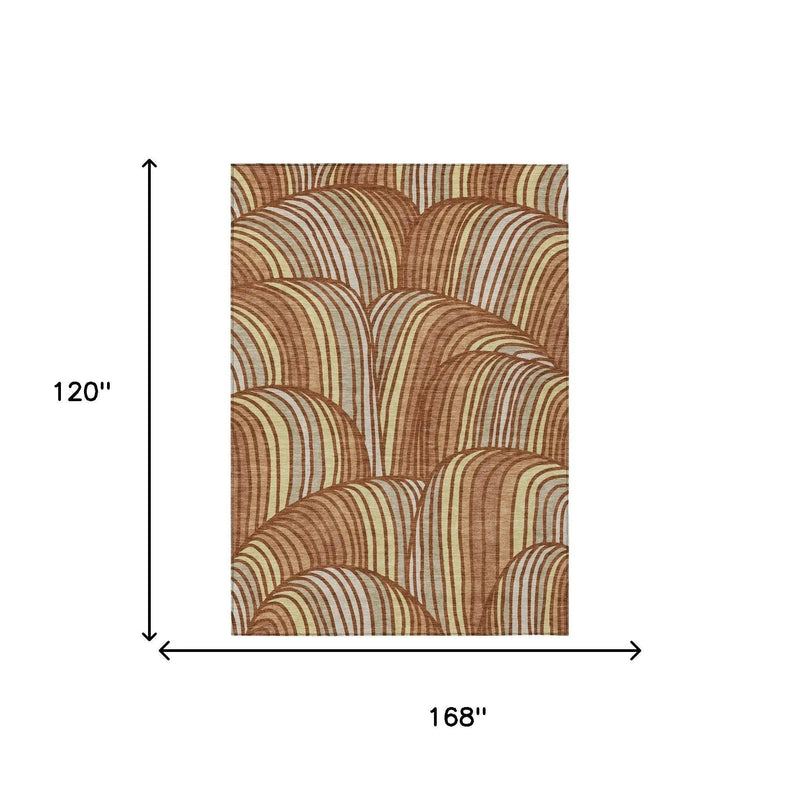 10' X 14' Orange And Copper Abstract Washable Indoor Outdoor Area Rug Homeroots Outdoor