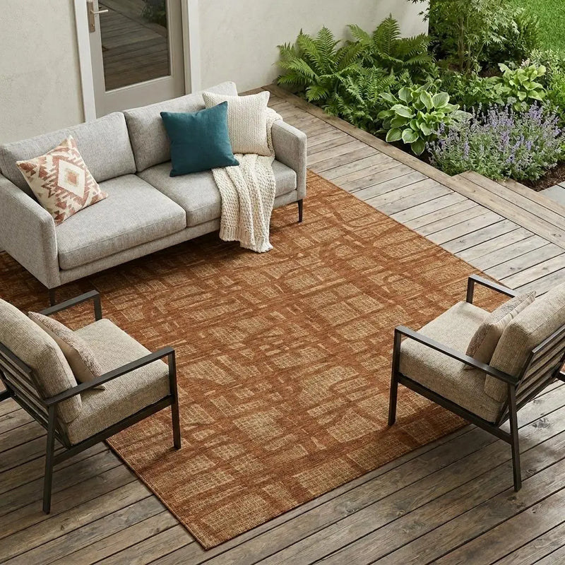 10' X 14' Orange And Copper Abstract Washable Indoor Outdoor Area Rug Homeroots Outdoor