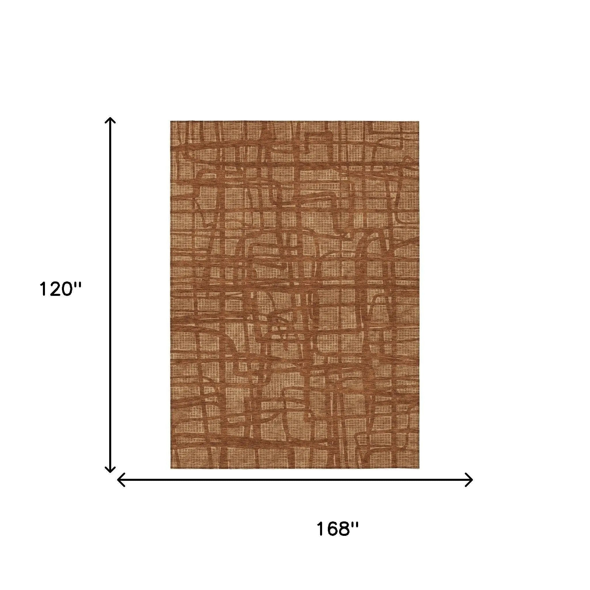 10' X 14' Orange And Copper Abstract Washable Indoor Outdoor Area Rug Homeroots Outdoor