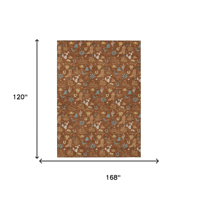 10' X 14' Orange And Copper Cactus Washable Indoor Outdoor Area Rug Homeroots Outdoor