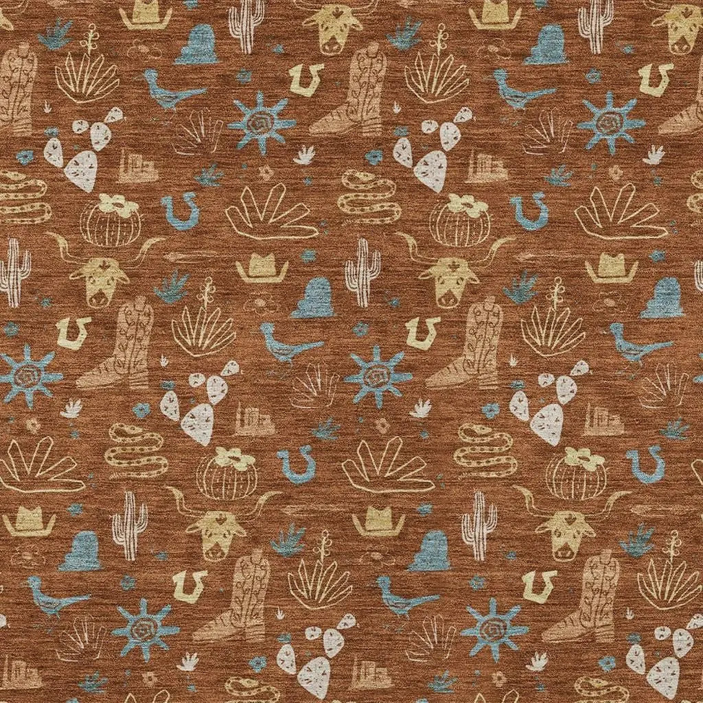 10' X 14' Orange And Copper Cactus Washable Indoor Outdoor Area Rug Homeroots Outdoor