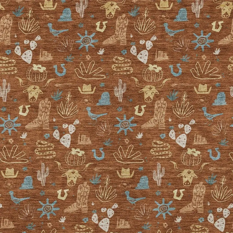 10' X 14' Orange And Copper Cactus Washable Indoor Outdoor Area Rug Homeroots Outdoor
