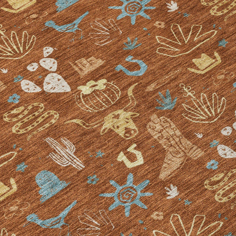 10' X 14' Orange And Copper Cactus Washable Indoor Outdoor Area Rug Homeroots Outdoor