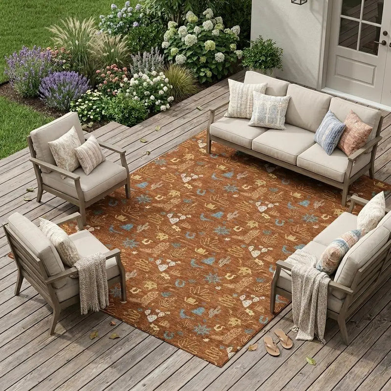 10' X 14' Orange And Copper Cactus Washable Indoor Outdoor Area Rug Homeroots Outdoor