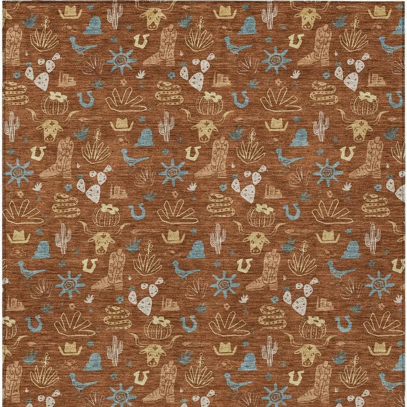 10' X 14' Orange And Copper Cactus Washable Indoor Outdoor Area Rug Homeroots Outdoor