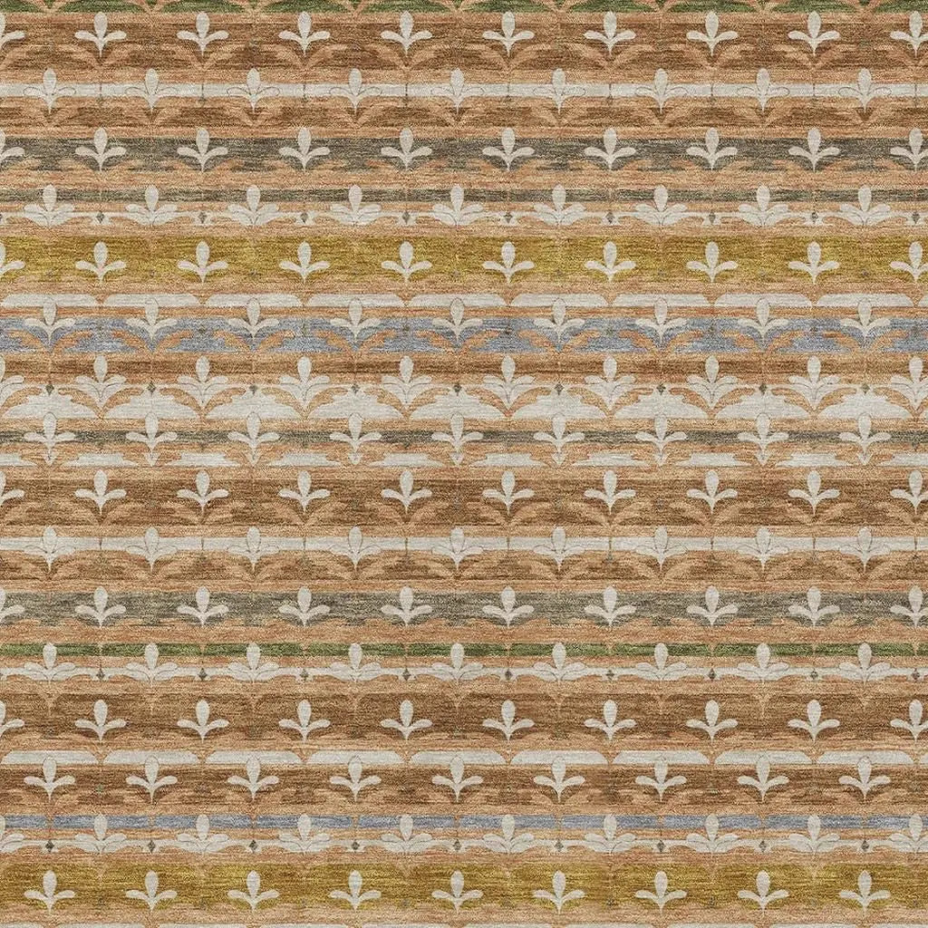 10' X 14' Orange And Copper Damask Washable Indoor Outdoor Area Rug Homeroots Outdoor