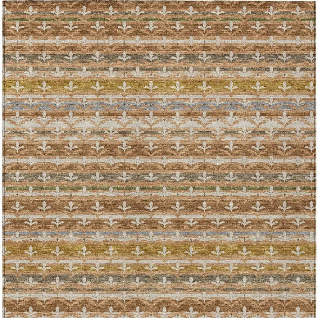 10' X 14' Orange And Copper Damask Washable Indoor Outdoor Area Rug Homeroots Outdoor
