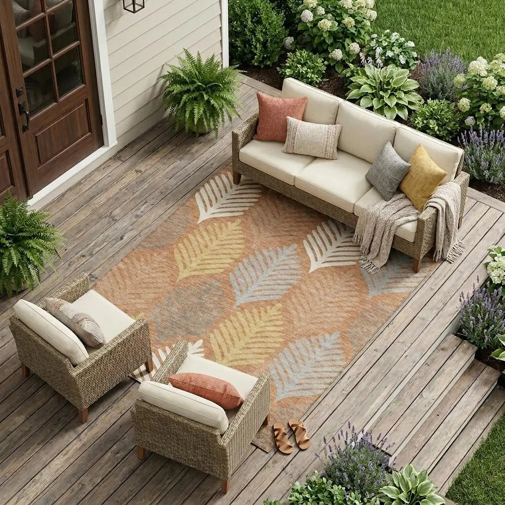 10' X 14' Orange And Copper Floral Washable Indoor Outdoor Area Rug Homeroots Outdoor