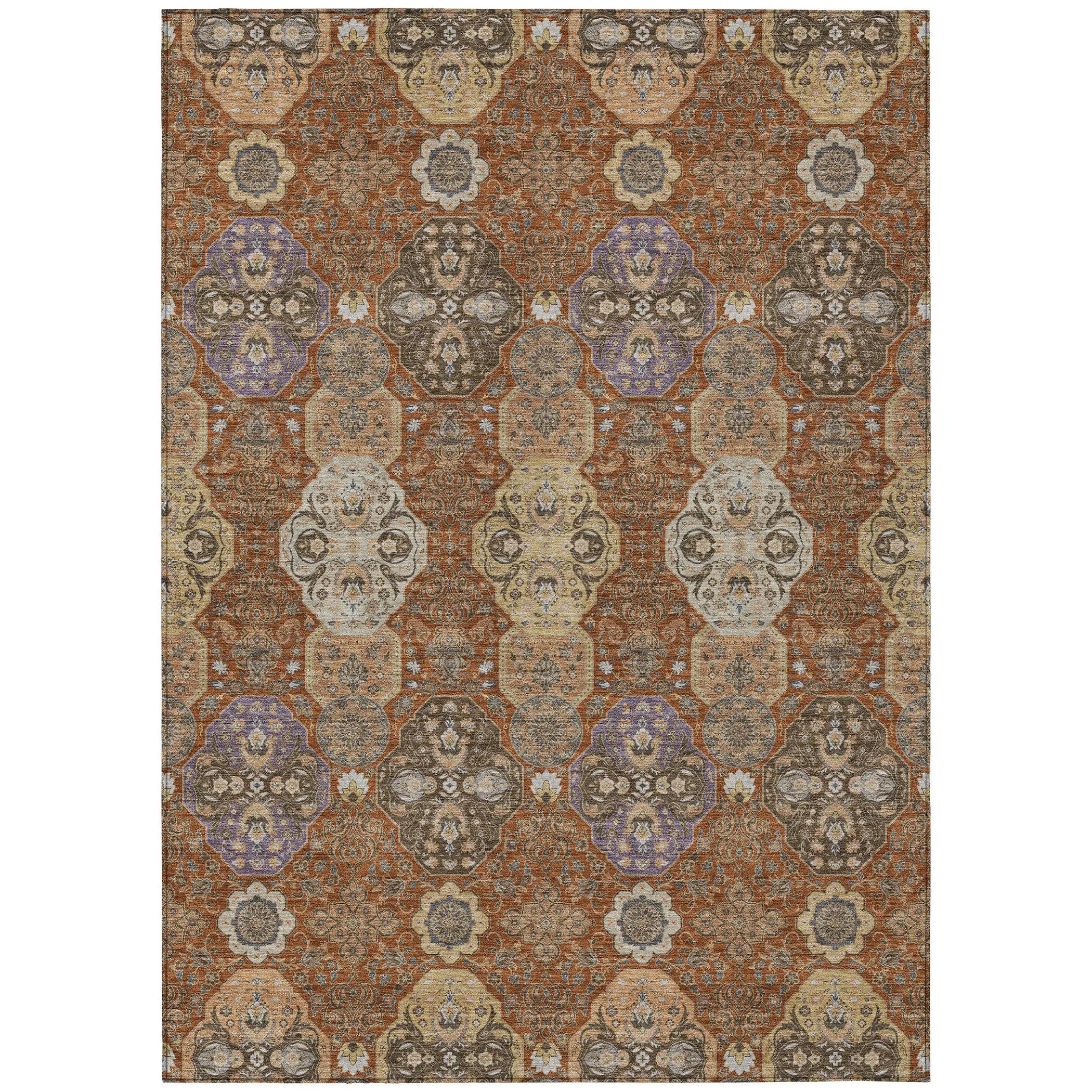 10' X 14' Orange And Copper Floral Washable Indoor Outdoor Area Rug Homeroots Outdoor